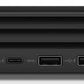 HP computer mini tower with ports on a black background