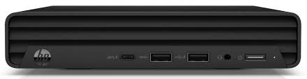 HP computer mini tower with ports on a black background